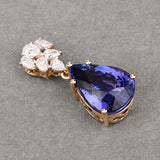 11.79 Carat Genuine Tanzanite and White Diamond 18K Yellow Gold Pendant