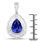 11.99 Carat Genuine Tanzanite and White Diamond 18K White Gold Pendant