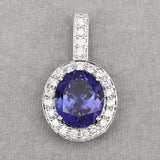 10.15 Carat Genuine Tanzanite and White Diamond 18K White Gold Pendant
