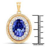 11.31 Carat Genuine Tanzanite and White Diamond 18K Yellow Gold Pendant