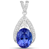12.22 Carat Genuine Tanzanite and White Diamond 18K White Gold Pendant