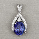 12.22 Carat Genuine Tanzanite and White Diamond 18K White Gold Pendant