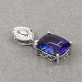 9.88 Carat Genuine Tanzanite and White Diamond 18K White Gold Pendant