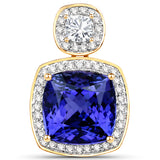 9.25 Carat Genuine Tanzanite and White Diamond 18K Yellow Gold Pendant