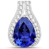 14.00 Carat Genuine Tanzanite and White Diamond 18K White Gold Pendant