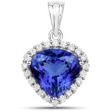 9.21 Carat Genuine Tanzanite and White Diamond 18K White Gold Pendant