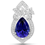 8.91 Carat Genuine Tanzanite and White Diamond 18K White Gold Pendant