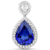 15.17 Carat Genuine Tanzanite and White Diamond 18K White Gold Pendant