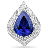 13.25 Carat Genuine Tanzanite and White Diamond 18K White Gold Pendant