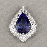 13.25 Carat Genuine Tanzanite and White Diamond 18K White Gold Pendant