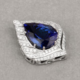 13.25 Carat Genuine Tanzanite and White Diamond 18K White Gold Pendant