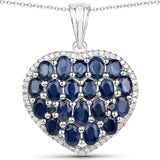 4.45 Carat Genuine Blue Sapphire and White Diamond .925 Sterling Silver Pendant