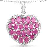 5.00 Carat Genuine Ruby and White Diamond .925 Sterling Silver Pendant
