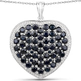 6.67 Carat Genuine Blue Sapphire and White Diamond .925 Sterling Silver Pendant
