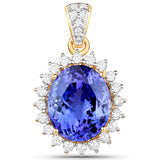 8.29 Carat Genuine Tanzanite and White Diamond 18K Yellow Gold Pendant