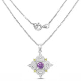 2.22 Carat Genuine Amethyst, Peridot & White Topaz .925 Sterling Silver Pendant