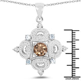 3.00 Carat Genuine Smoky Quartz, Blue Topaz and White Topaz .925 Sterling Silver Pendant