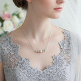 Silver Swarovski Crystal Pearl Bar Bridal Necklace