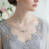 Silver Swarovski Crystal Pearl Bar Bridal Necklace
