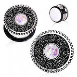 316L Surgical Steel Steampunk Intricate Gear with Opal Plug by Fashion Hut Jewelry