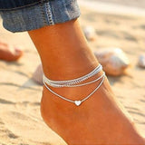 Bohemian Silver Heart Multi Chain Anklet Ankle Bracelet by Fashion Hut Jewelry