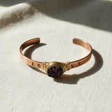 LOVE Stamped Gold Wire Wrapped Purple Druzy Copper Cuff