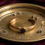 LOVE Stamped Gold Wire Wrapped Purple Druzy Copper Cuff