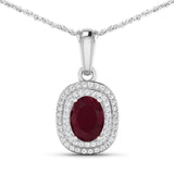 1.75 Carat Genuine Ruby and White Diamond 14K White Gold Pendant