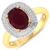 2.42 Carat Genuine Ruby and White Diamond 14K Yellow Gold Ring