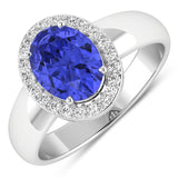 1.92 Carat Genuine Tanzanite and White Diamond 14K White Gold Ring