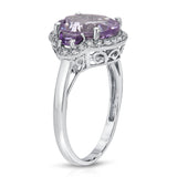 3.36 Carat Genuine Amethyst and White Diamond .925 Sterling Silver Ring