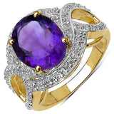 14K Yellow Gold Plated 3.51 Carat Genuine Amethyst & White Topaz .925 Sterling Silver Ring