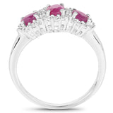 0.91 Carat Genuine Ruby and White Topaz .925 Sterling Silver Ring