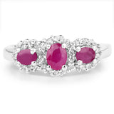 0.91 Carat Genuine Ruby and White Topaz .925 Sterling Silver Ring
