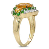 14K Yellow Gold Plate 4.13 Carat Genuine Golden Citrine Chrome Diopside White Topaz .925 Silver Ring