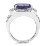 6.77 Carat Genuine Amethyst & Blue Topaz .925 Sterling Silver Ring