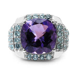 6.77 Carat Genuine Amethyst & Blue Topaz .925 Sterling Silver Ring