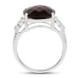 6.49 Carat Genuine Smoky Quartz & White Topaz .925 Sterling Silver Ring