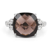 6.49 Carat Genuine Smoky Quartz & White Topaz .925 Sterling Silver Ring