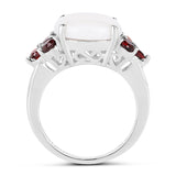 3.58 Carat Genuine Opal & Garnet .925 Sterling Silver Ring