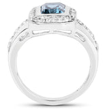 2.29 Carat Genuine London Blue Topaz and White Topaz .925 Sterling Silver Ring
