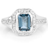 2.29 Carat Genuine London Blue Topaz and White Topaz .925 Sterling Silver Ring