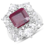 10.78 Carat Dyed Ruby and White Topaz .925 Sterling Silver Ring