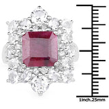 10.78 Carat Dyed Ruby and White Topaz .925 Sterling Silver Ring