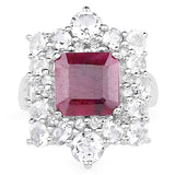 10.78 Carat Dyed Ruby and White Topaz .925 Sterling Silver Ring