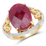 14K Yellow Gold Plated 12.15 ct. Dyed Ruby .925 Sterling Silver Ring
