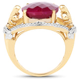 14K Yellow Gold Plated 12.15 ct. Dyed Ruby .925 Sterling Silver Ring