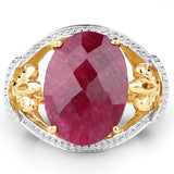 14K Yellow Gold Plated 12.15 ct. Dyed Ruby .925 Sterling Silver Ring