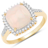 3.15 Carat Genuine Ethiopian Opal and White Diamond 14K Yellow Gold Ring