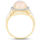 3.15 Carat Genuine Ethiopian Opal and White Diamond 14K Yellow Gold Ring